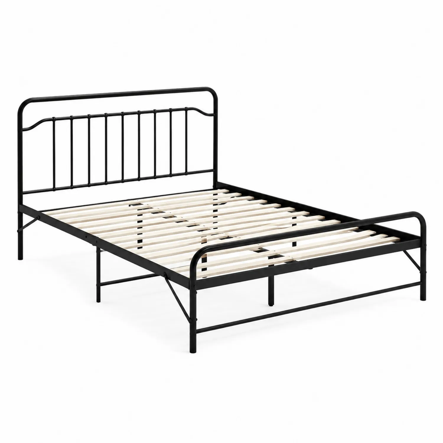 Cama de metal negra con listones de madera 200x150 cm-Novelvex