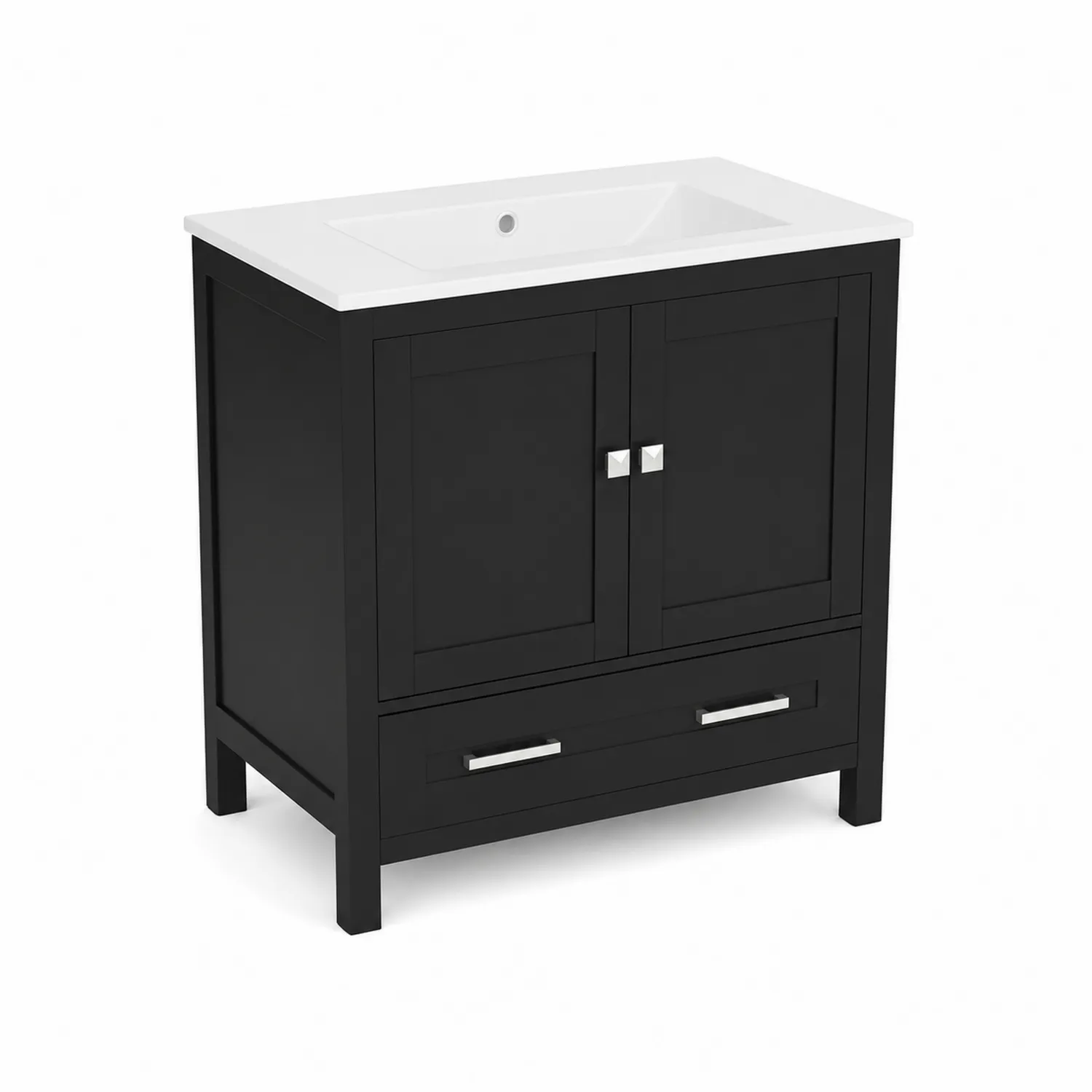 Armario de MDF Negro con Lavabo de Porcelana 80x60x45 cm-Novelvex