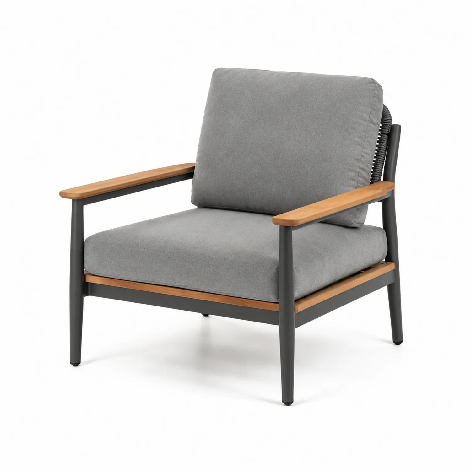 Silla de exterior de aluminio con reposabrazos de teca-Novelvex