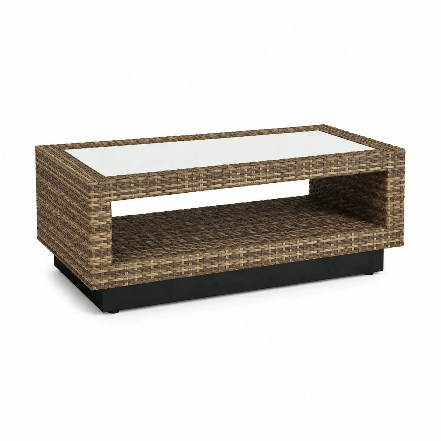 Mesa de café de ratán con vidrio templado 120x60x40 cm-Novelvex