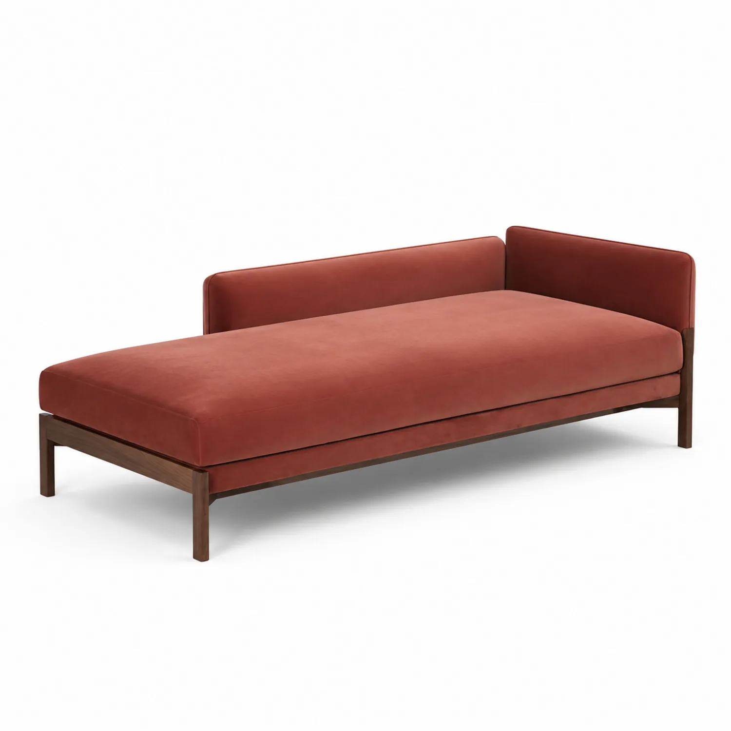 Chaise Longue de Terciopelo Rojo Óxido con Estructura de Madera-Novelvex