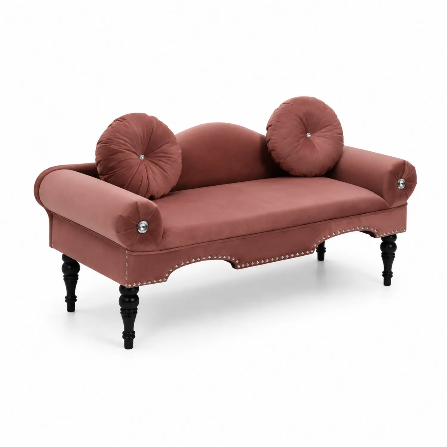 Sofá de Terciopelo Rosa con Cojines y Patas de Madera-Novelvex