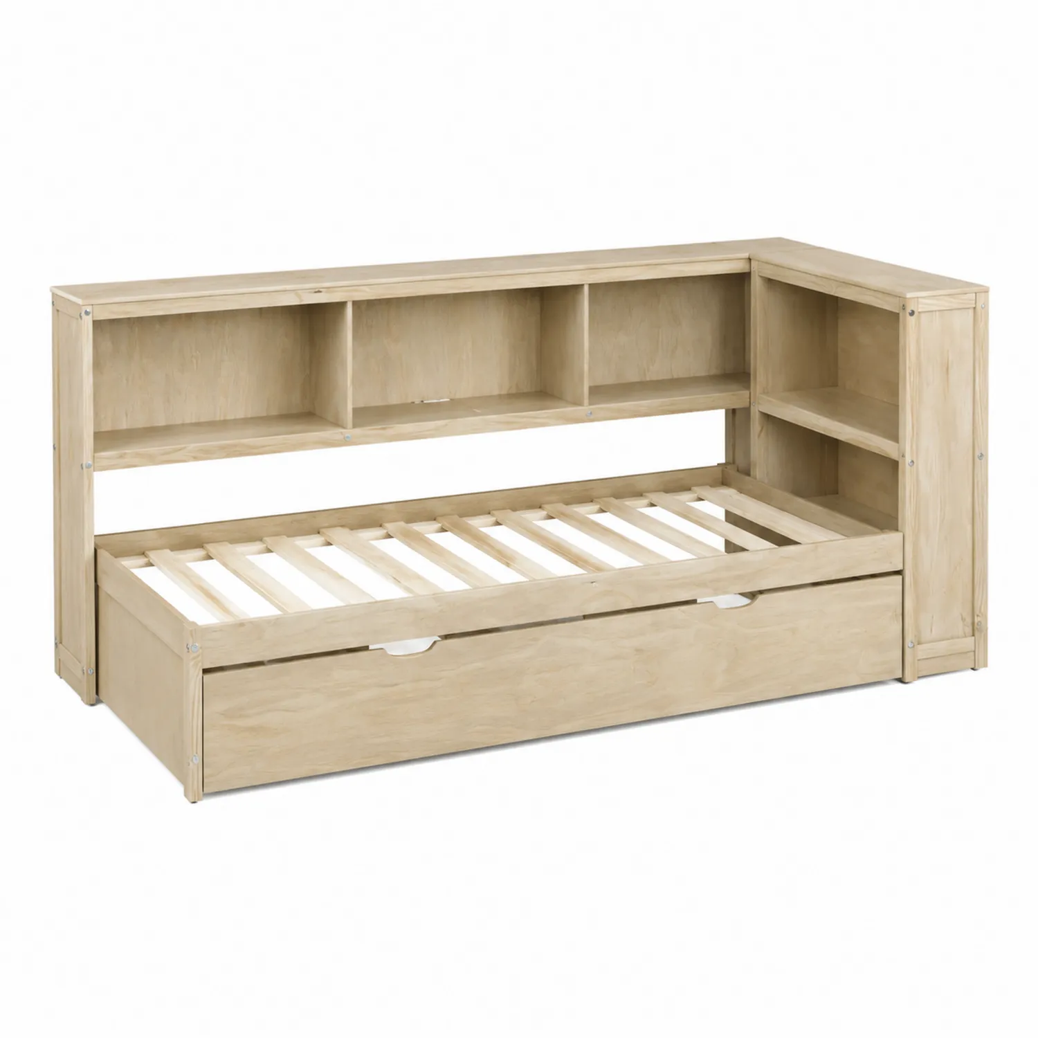 Cama de día con estantería de madera de pino Beige-Novelvex