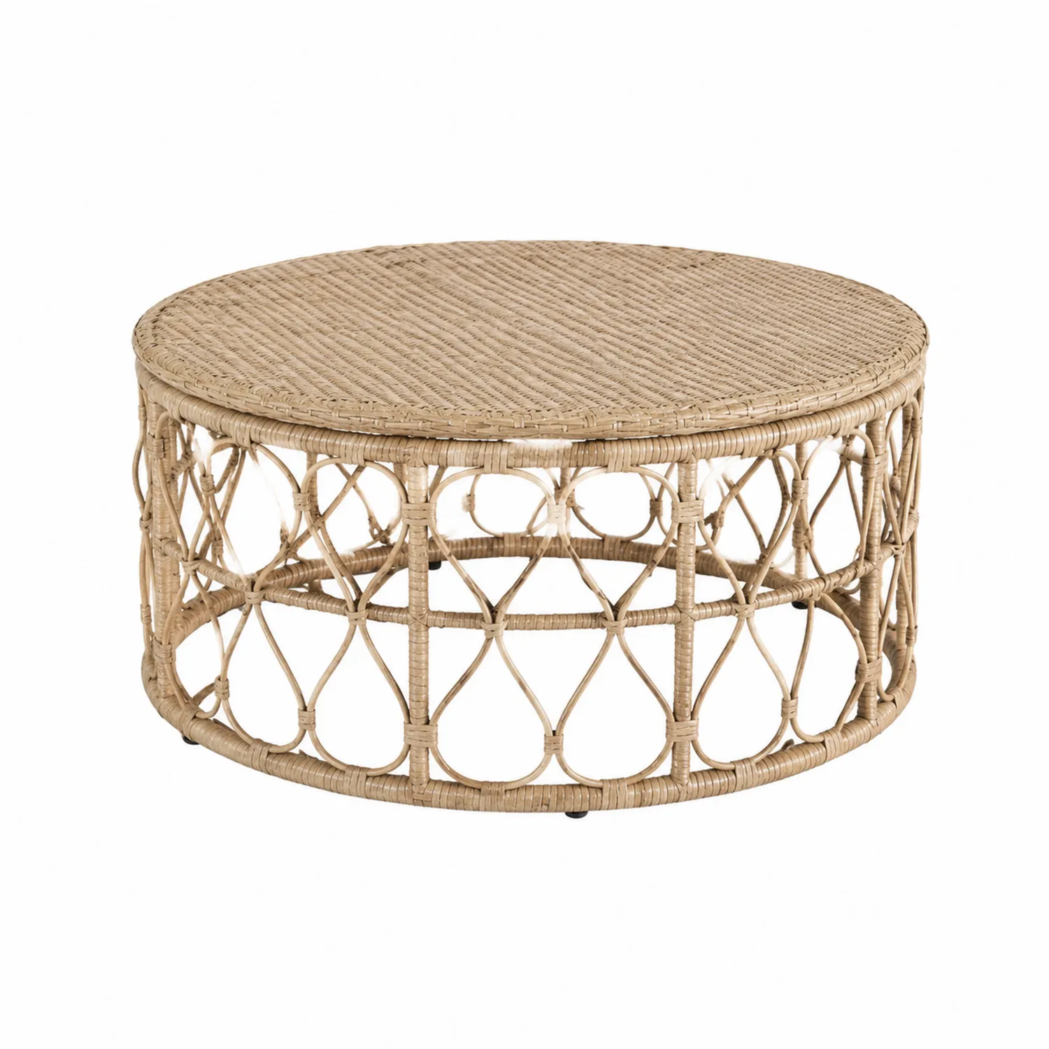 Mesa de café redonda de ratán natural 80cm-Novelvex