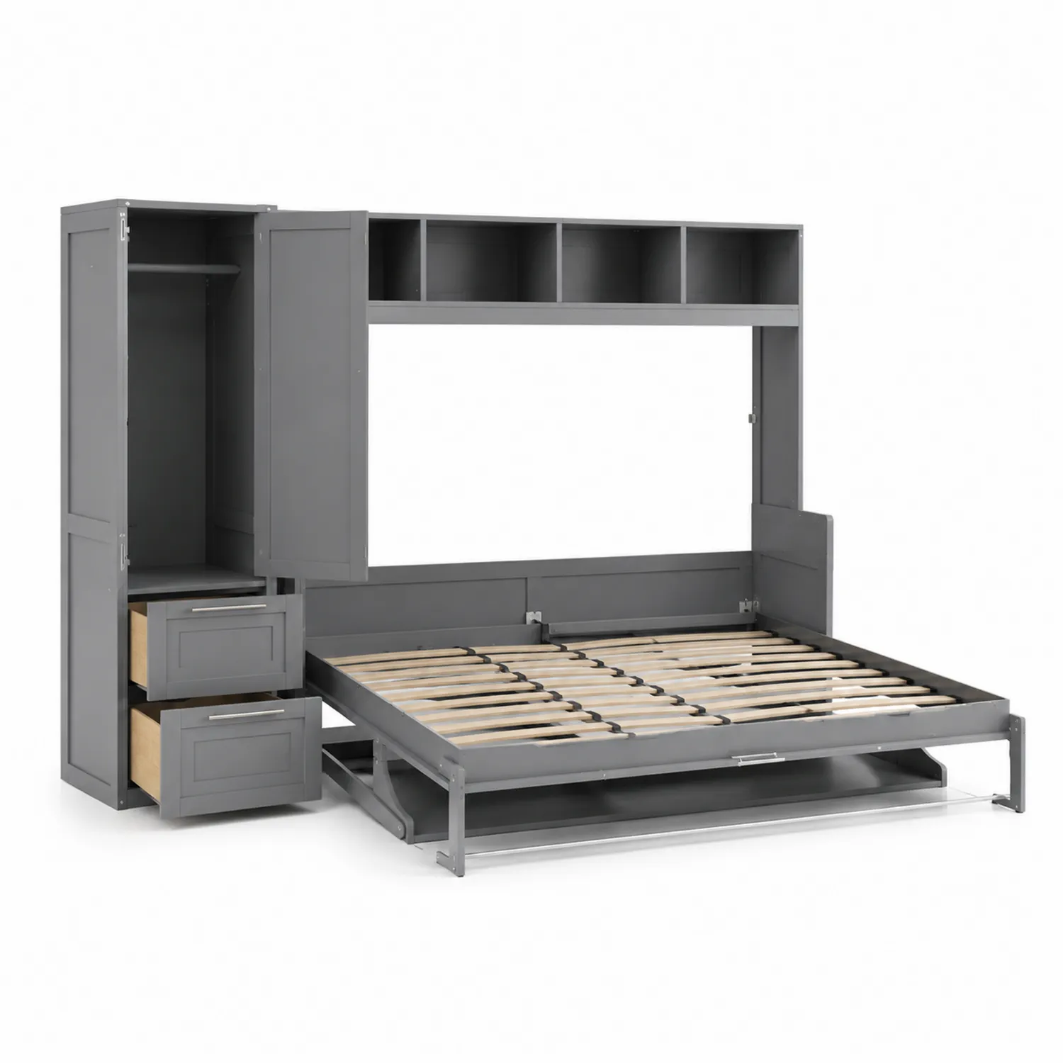 Cama abatible de metal y madera con almacenamiento 200x150 cm-Novelvex