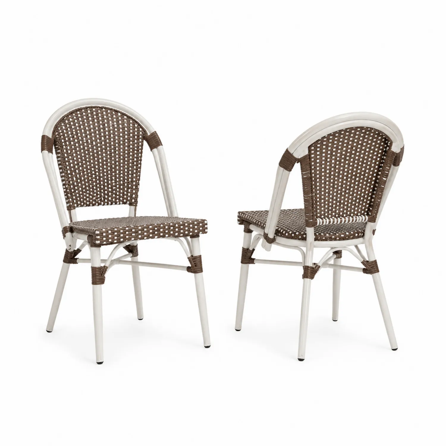 Conjunto de 2 sillas de aluminio y ratán sintético Marrón y Blanco-Novelvex