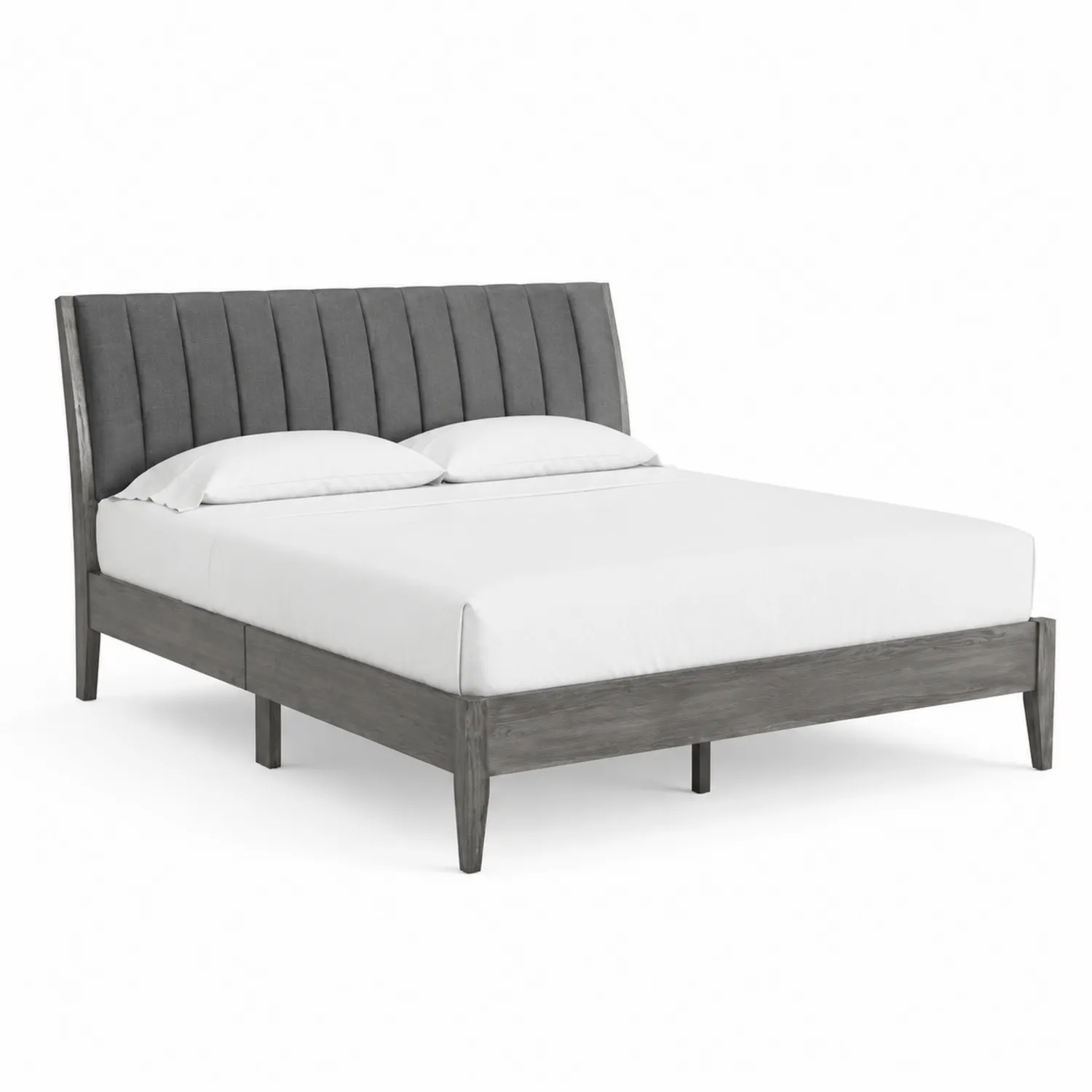 Cama matrimonial de madera con cabecera tapizada en gris 200x160 cm-Novelvex