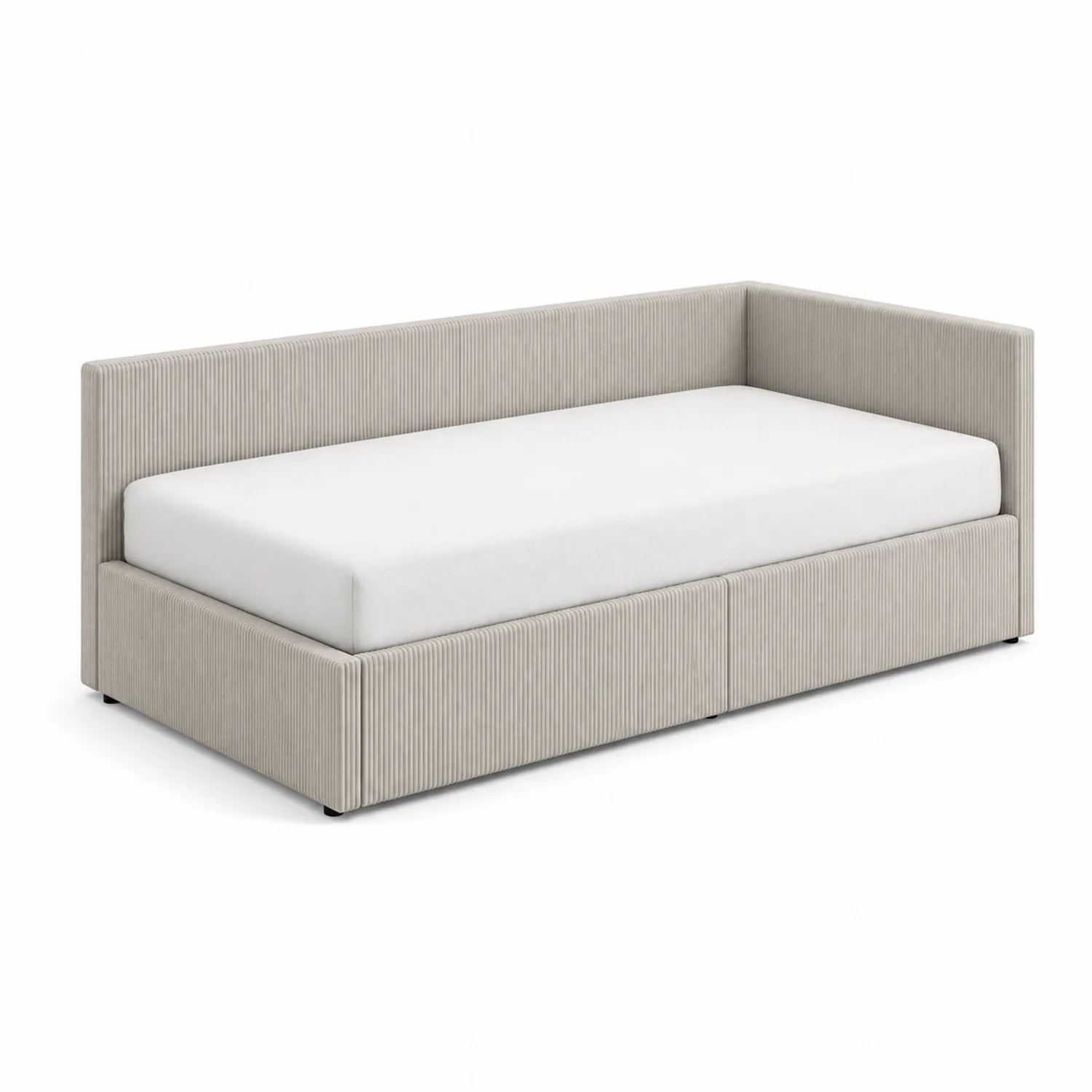 Cama diurna de tela de pana beige con almacenamiento 200x90x80 cm-Novelvex