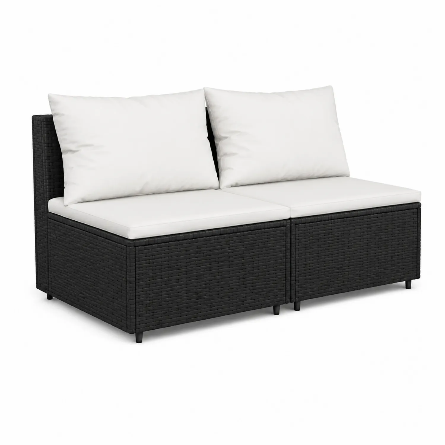 Sofá modular de ratán sintético negro con cojines blancos 2 plazas-Novelvex