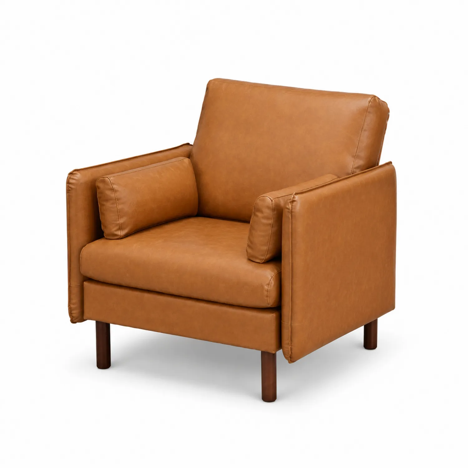 Sillón de cuero sintético marrón con patas de madera-Novelvex