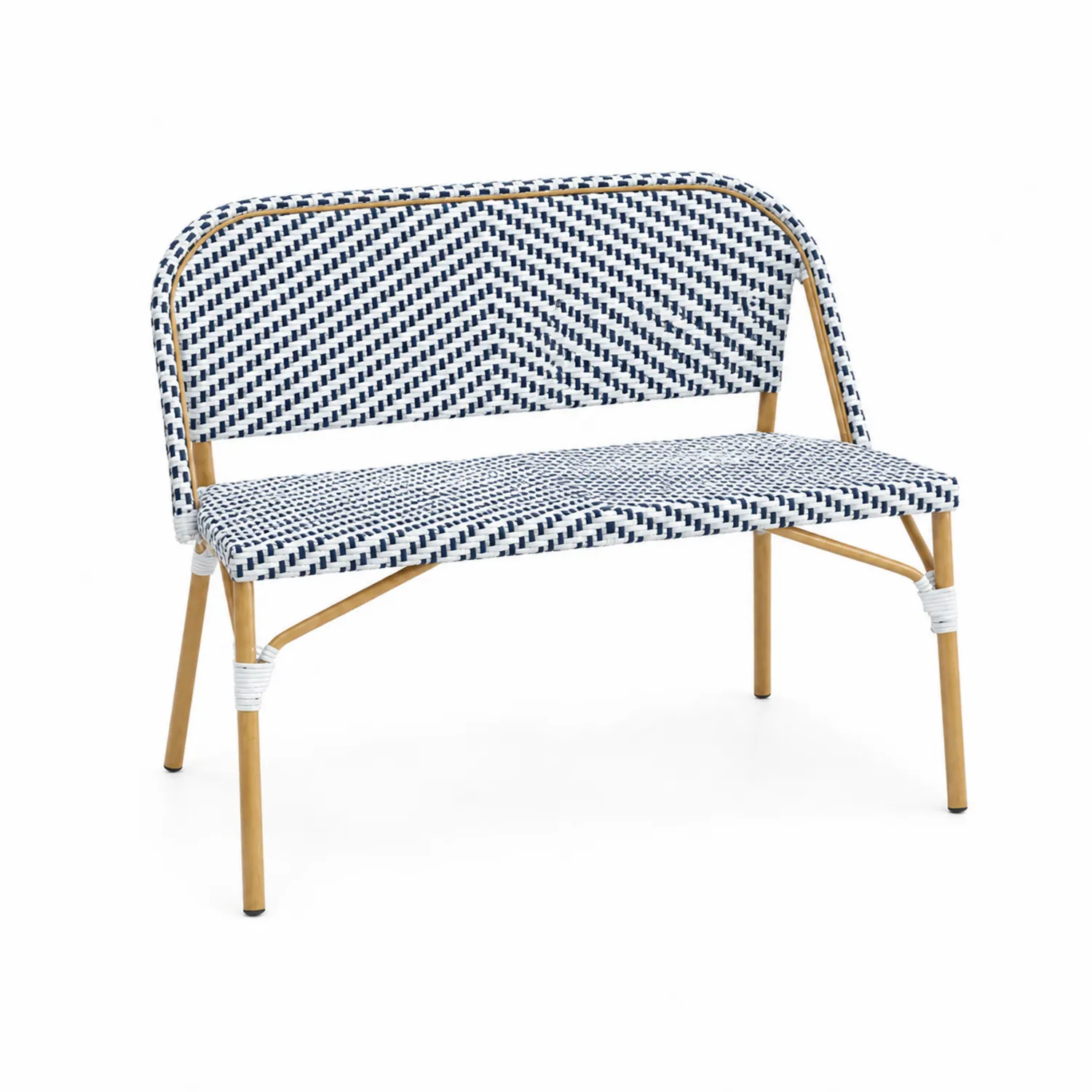 Banco de jardín de aluminio con polietileno trenzado azul y blanco-Novelvex