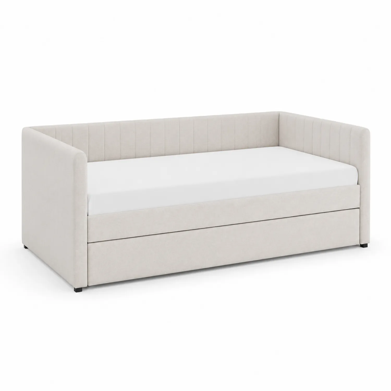 Sofá cama de madera y poliéster beige con almacenamiento 200x90x80 cm-Novelvex