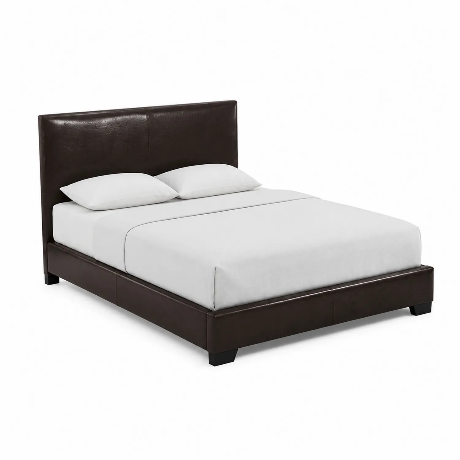 Cama de cuero sintético marrón 200x150 cm con colchón y almohadas-Novelvex
