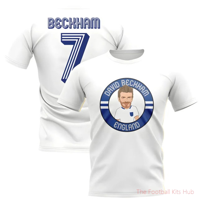 David Beckham England Illustration T-Shirt (White)-UniFootball Store