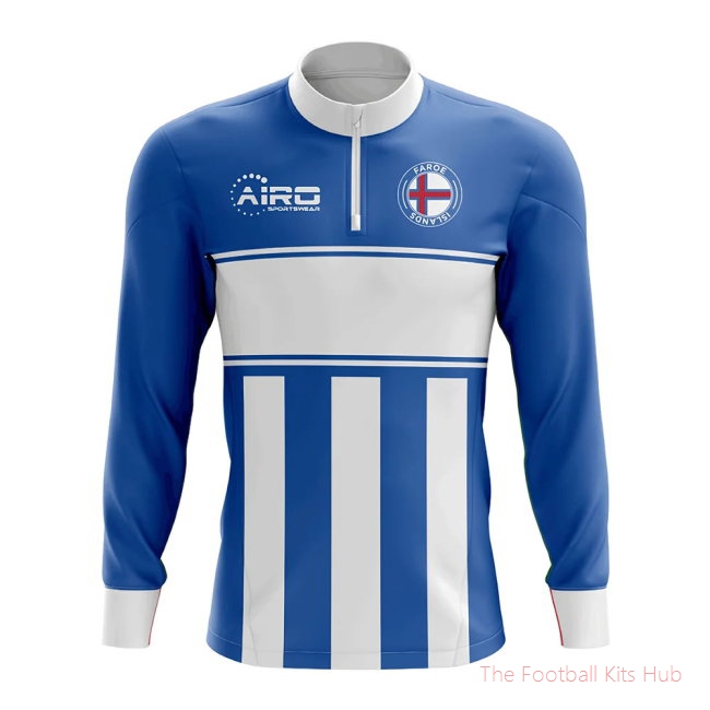 Faroe Islands Concept Football Half Zip Midlayer Top (Blue-White)-UniFootball Store
