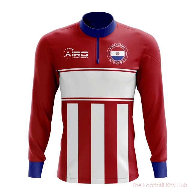 Paraguay Concept Football Half Zip Midlayer Top (Red-White)-UniFootball Store