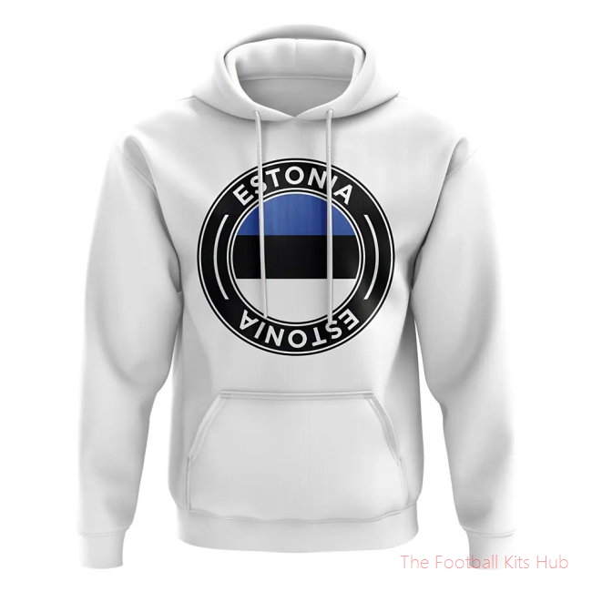 Men Estonia Football Badge Hoodie (White)-UniFootball Store
