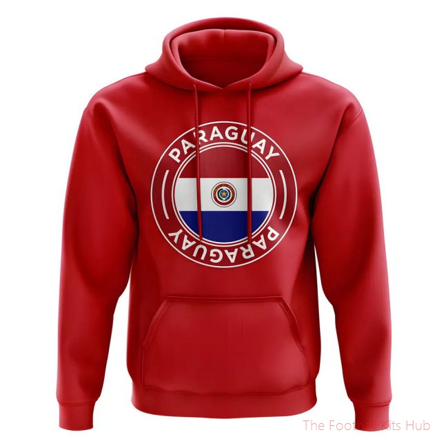 Men Paraguay Football Badge Hoodie (Red)-UniFootball Store