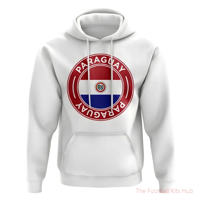 Men Paraguay Football Badge Hoodie (White)-UniFootball Store