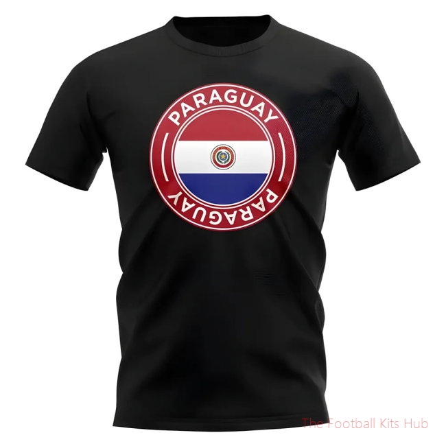 Paraguay Football Badge T-Shirt (Black)-UniFootball Store