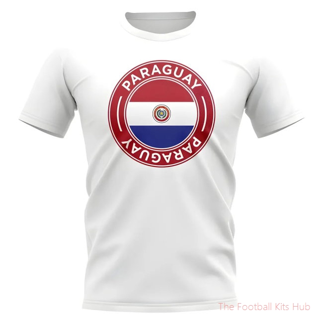 Paraguay Football Badge T-Shirt (White)-UniFootball Store