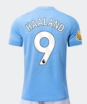 23/24 Manchester City Sky Blue Home Erling Haaland #9 Premier League Defending Champion Jersey