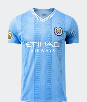 23/24 Manchester City Sky Blue Home Erling Haaland #9 Premier League Defending Champion Jersey