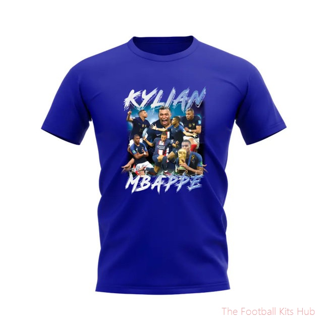Kylian Mbappe Bootleg Football T-Shirt (Blue)-UniFootball Store