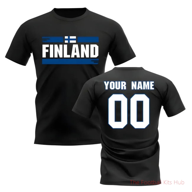 Personalised Finland Fan Football T-Shirt (black)-UniFootball Store