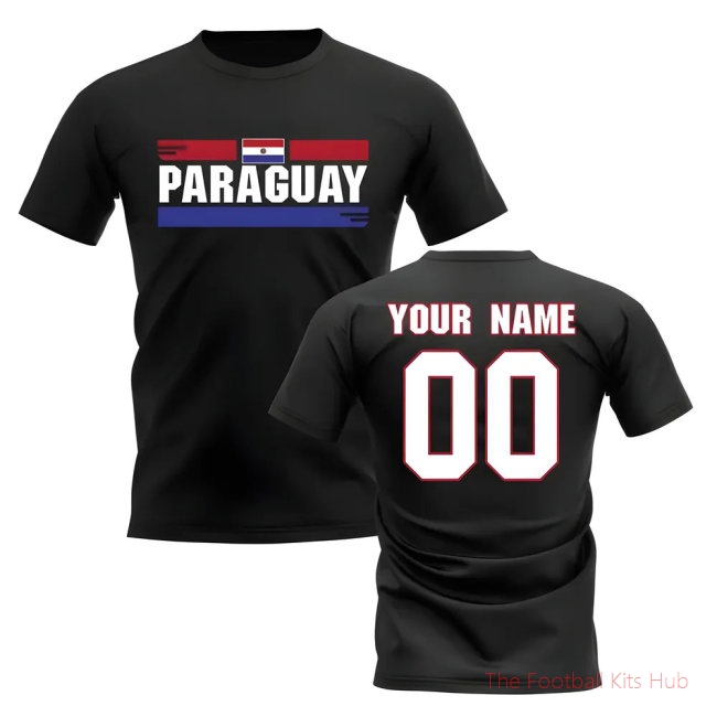 Personalised Paraguay Fan Football T-Shirt (black)-UniFootball Store