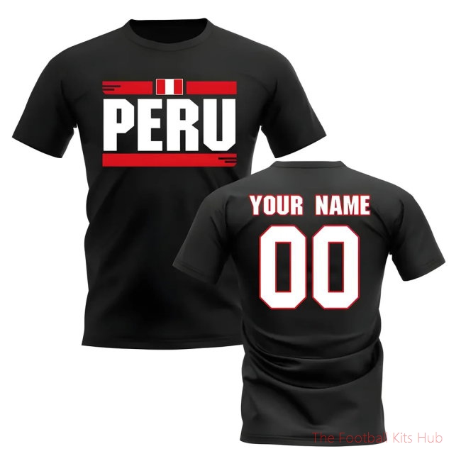 Personalised Peru Fan Football T-Shirt (black)-UniFootball Store