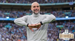 Pep Guardiola celebrating FA Cup victory