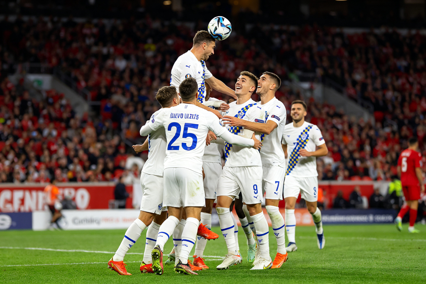 Bosnia White Jersey Goal Celebration