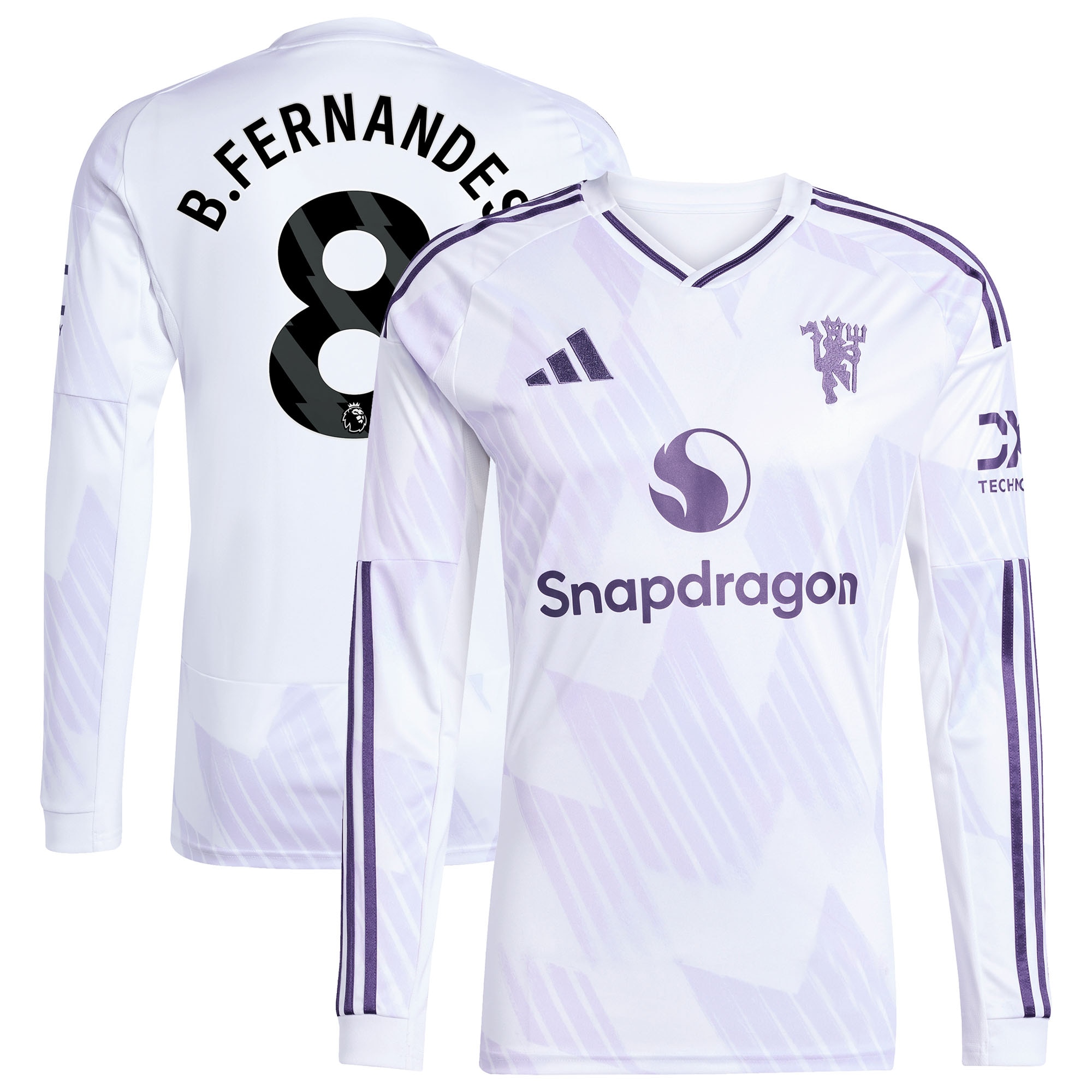 Women's Bruno Fernandes Manchester United 2025/26 Away Replica Long Sleeve Player Jersey - White | UniFootball Store