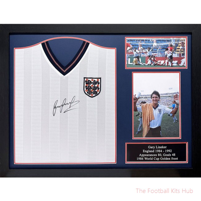 England FA 1986 Lineker Signed Shirt (Framed)-UniFootball Store