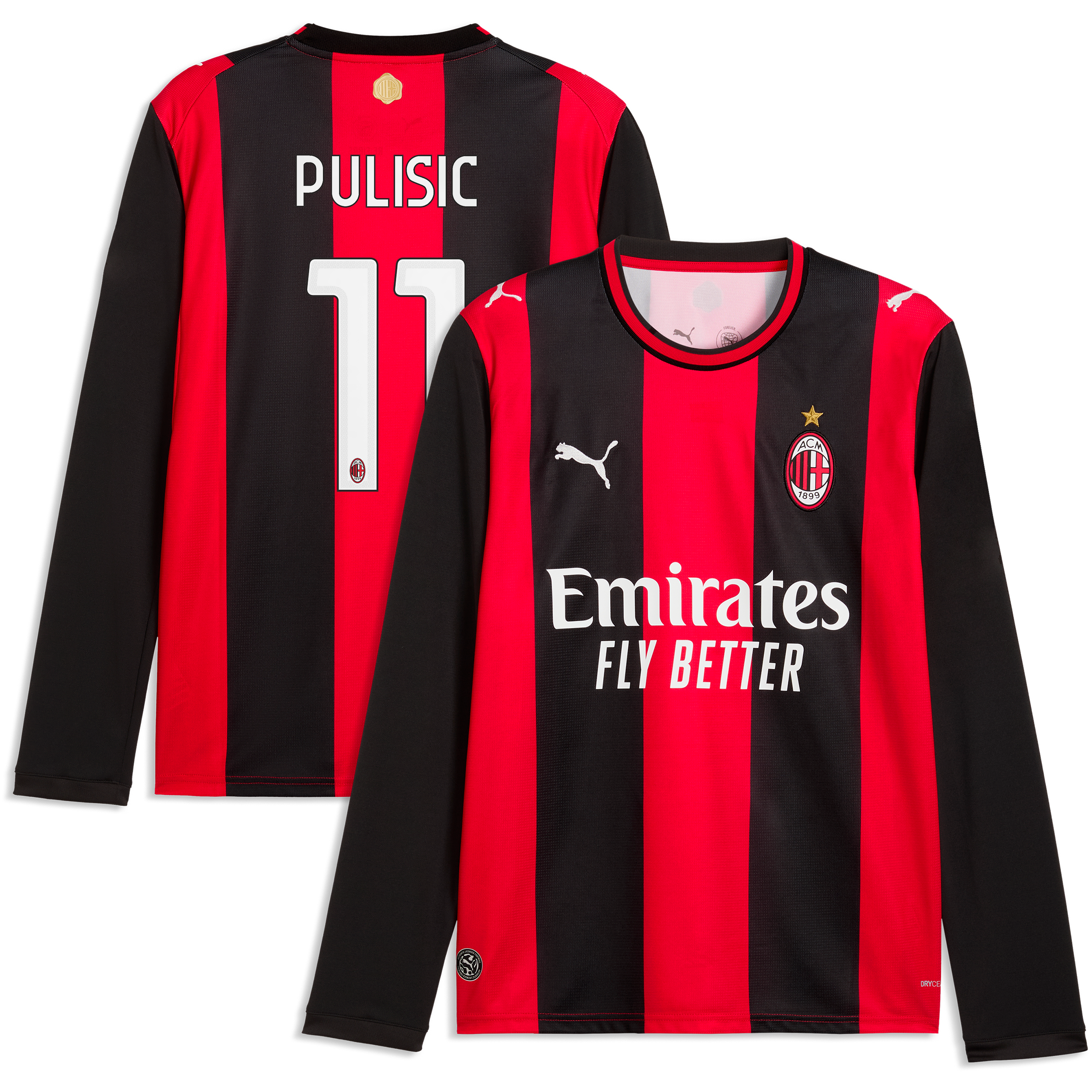 Youth Christian Pulisic AC Milan 2026/27 Home Replica Long Sleeve Jersey - Black/Red | UniFootball Store