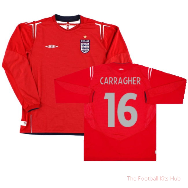 England 2004-2006 Away L/S Shirt (L) (Excellent) (Carragher 16)-UniFootball Store