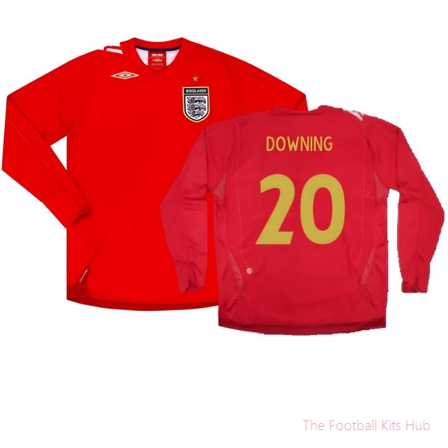 England 2006-08 Away Shirt (L/S) (L) (Very Good) (DOWNING 20)-UniFootball Store