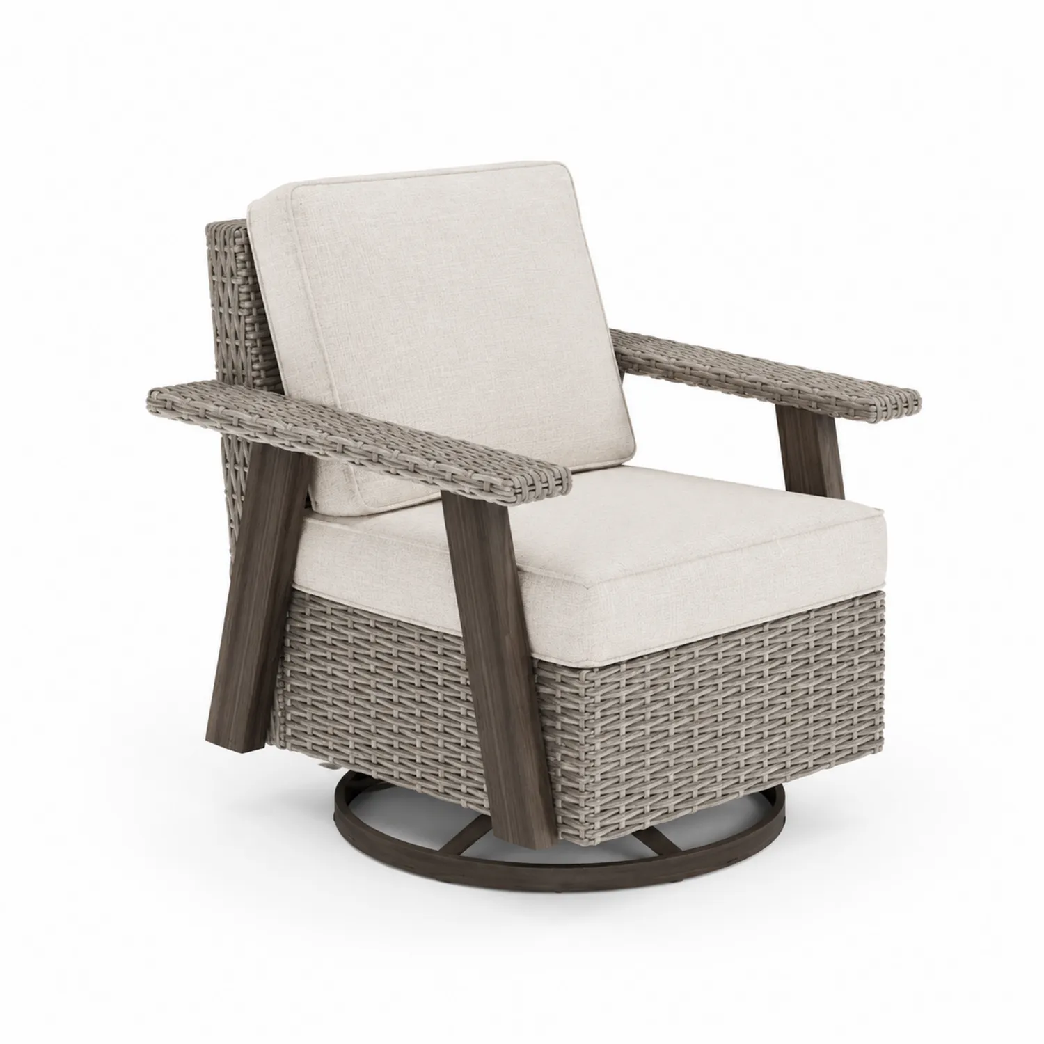 Fauteuil rotatif en résine tressée avec coussins