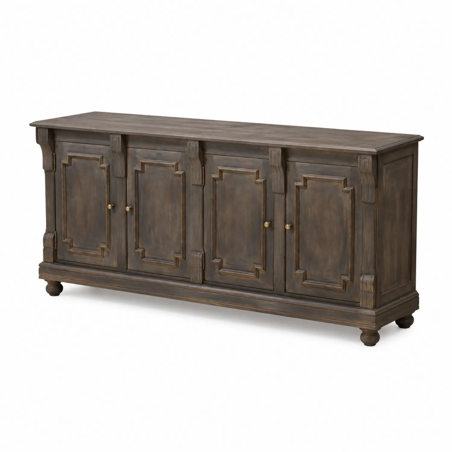 Buffet en bois acacia marron avec poignées en laiton