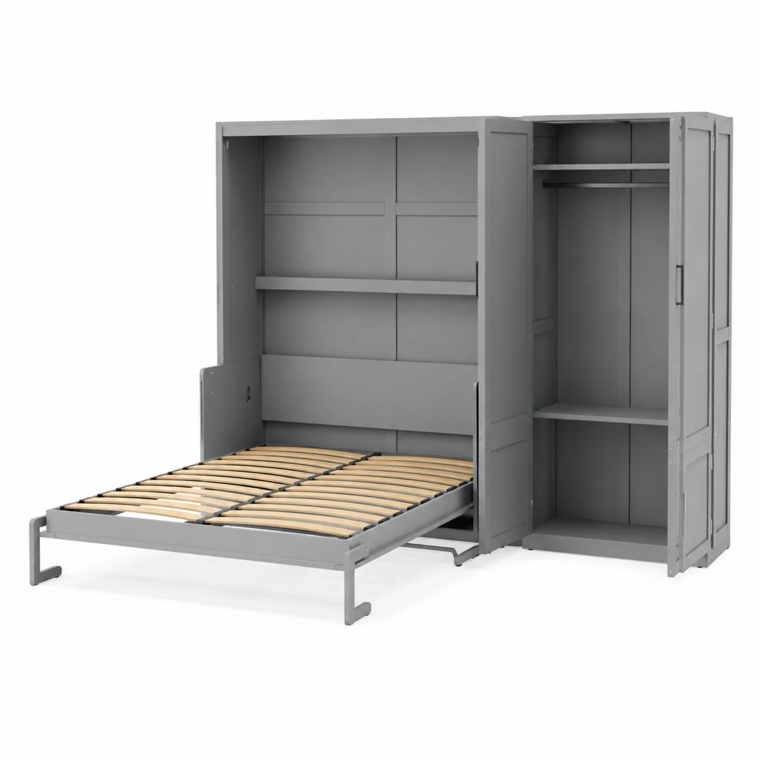 Lit escamotable en métal et bois avec rangement Gris