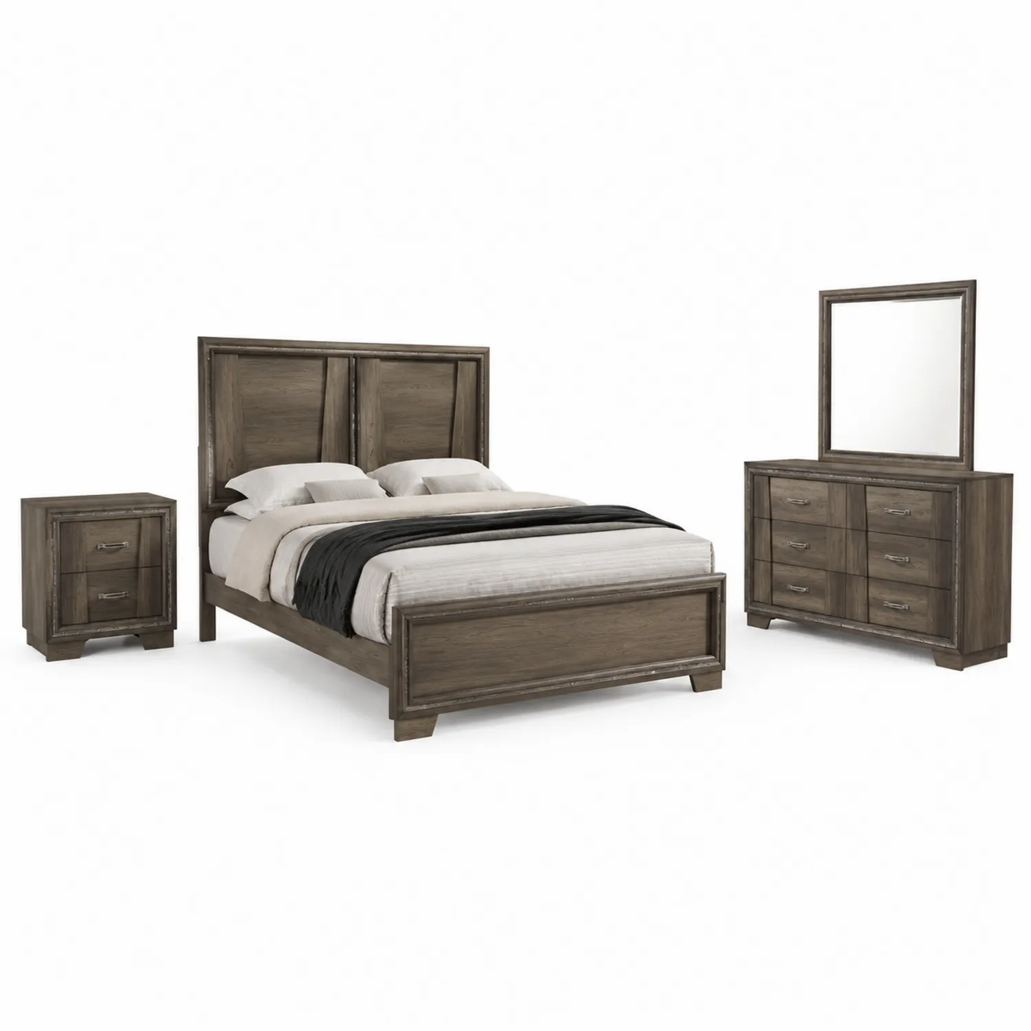 Ensemble de chambre en bois avec lit, table de chevet et commode