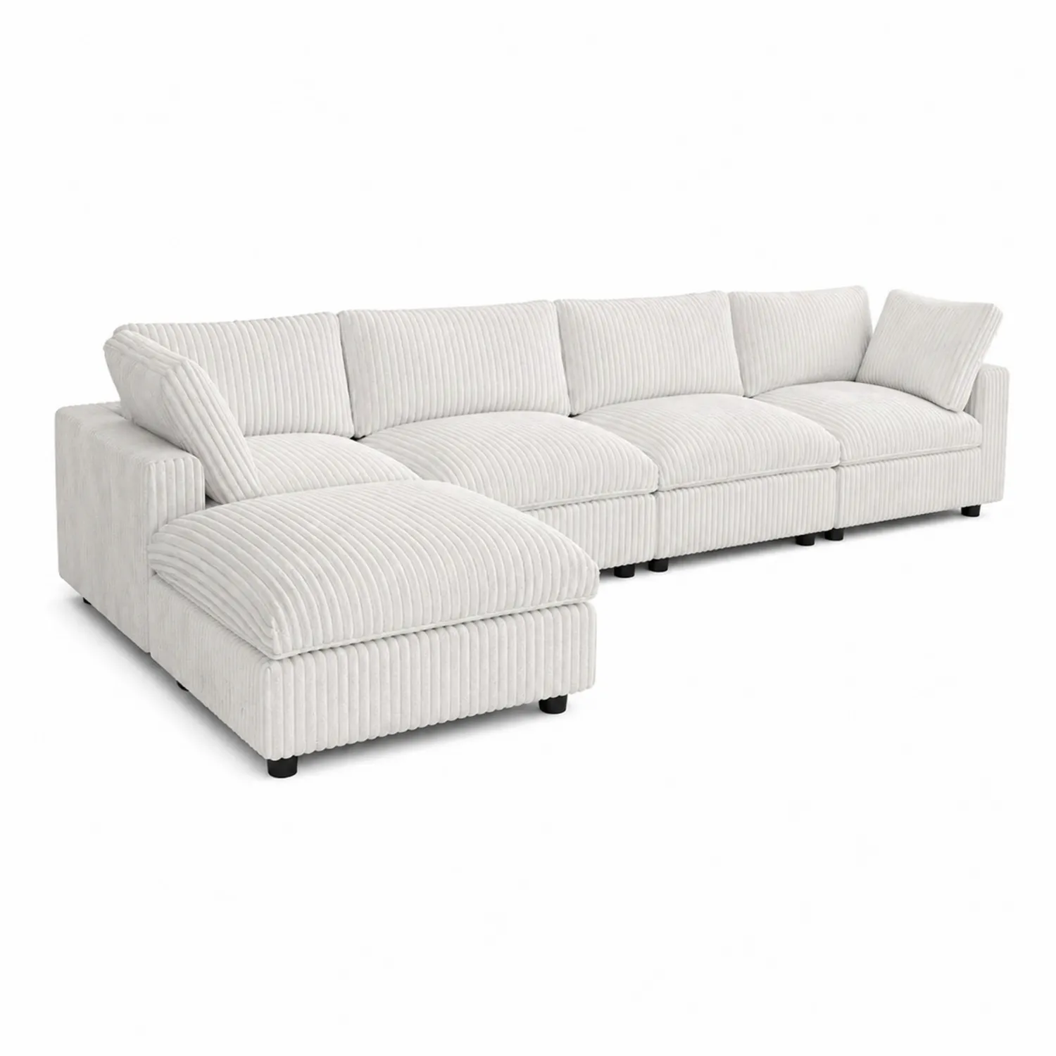 Canapé modulable en tissu velours côtelé blanc