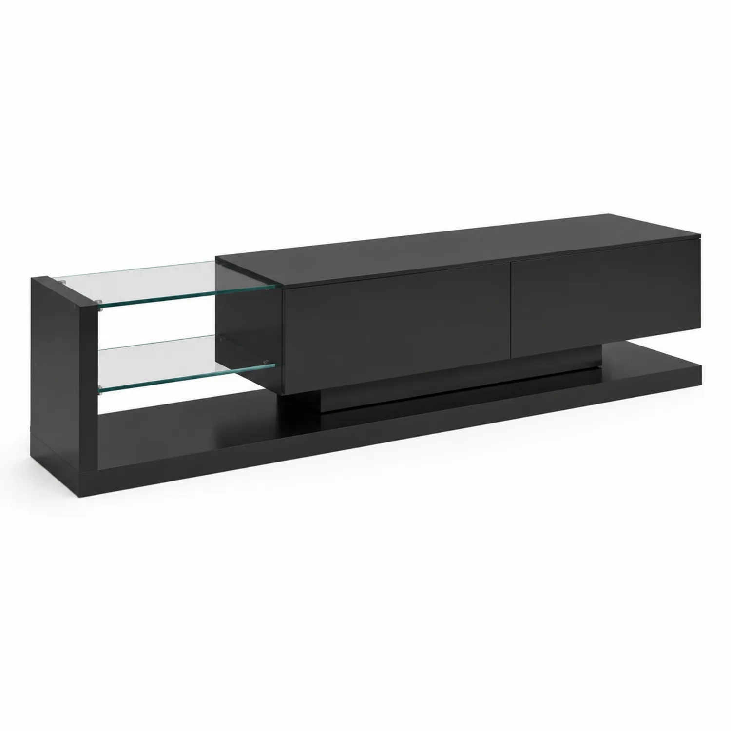 Meuble TV en Bois et Verre Noir 180x40x50 cm