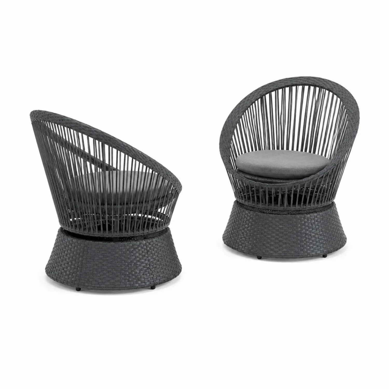 Lot de 2 fauteuils extérieurs en rotin synthétique avec coussin gris