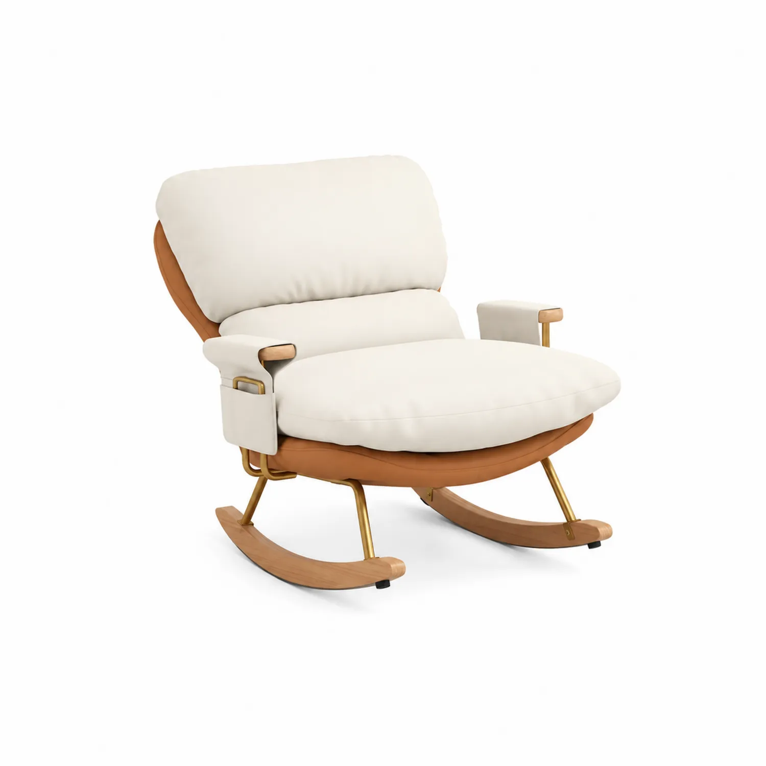 Chaise à bascule en tissu et cuir synthétique Blanc et Brun