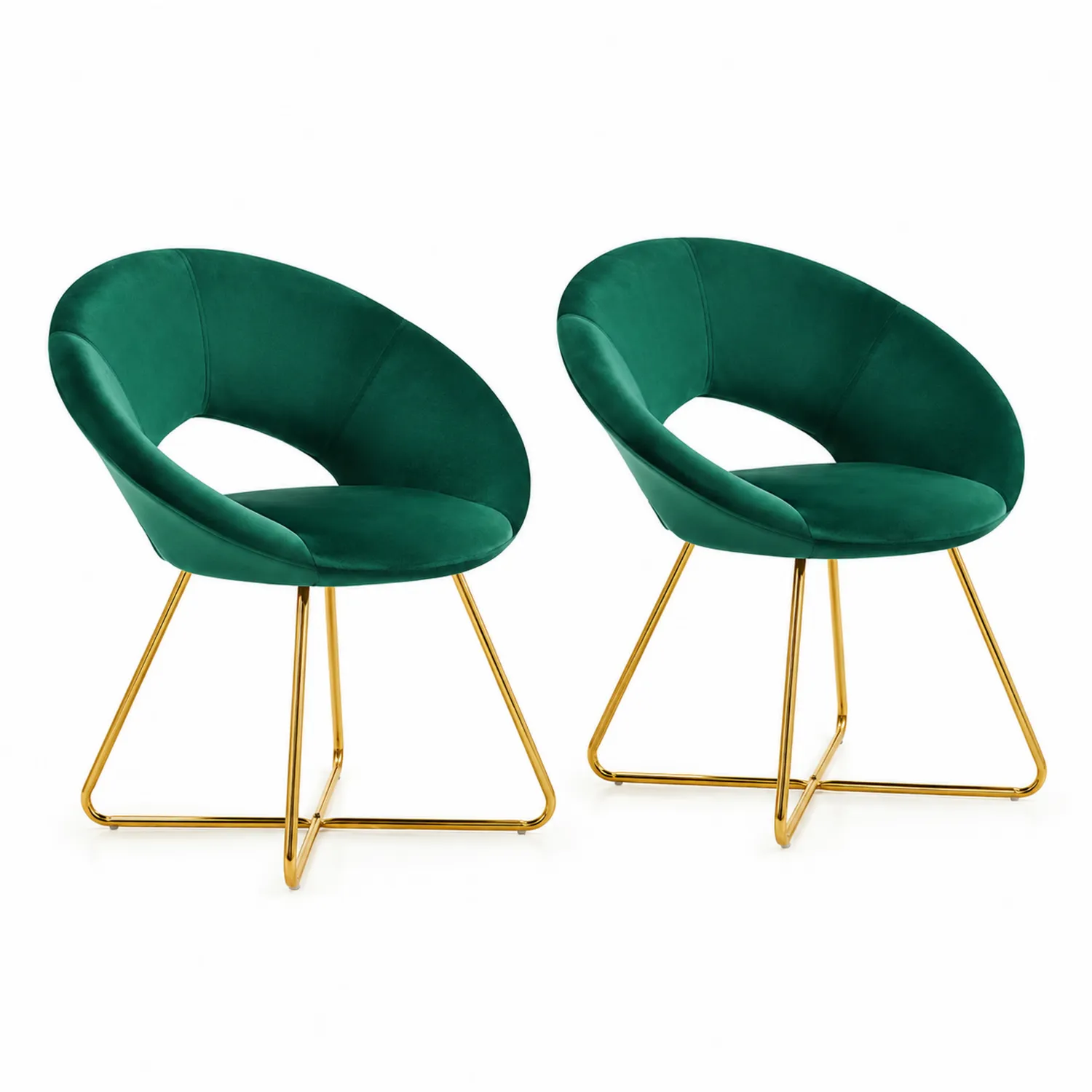 Ensemble de 2 chaises en velours vert avec pieds en métal doré