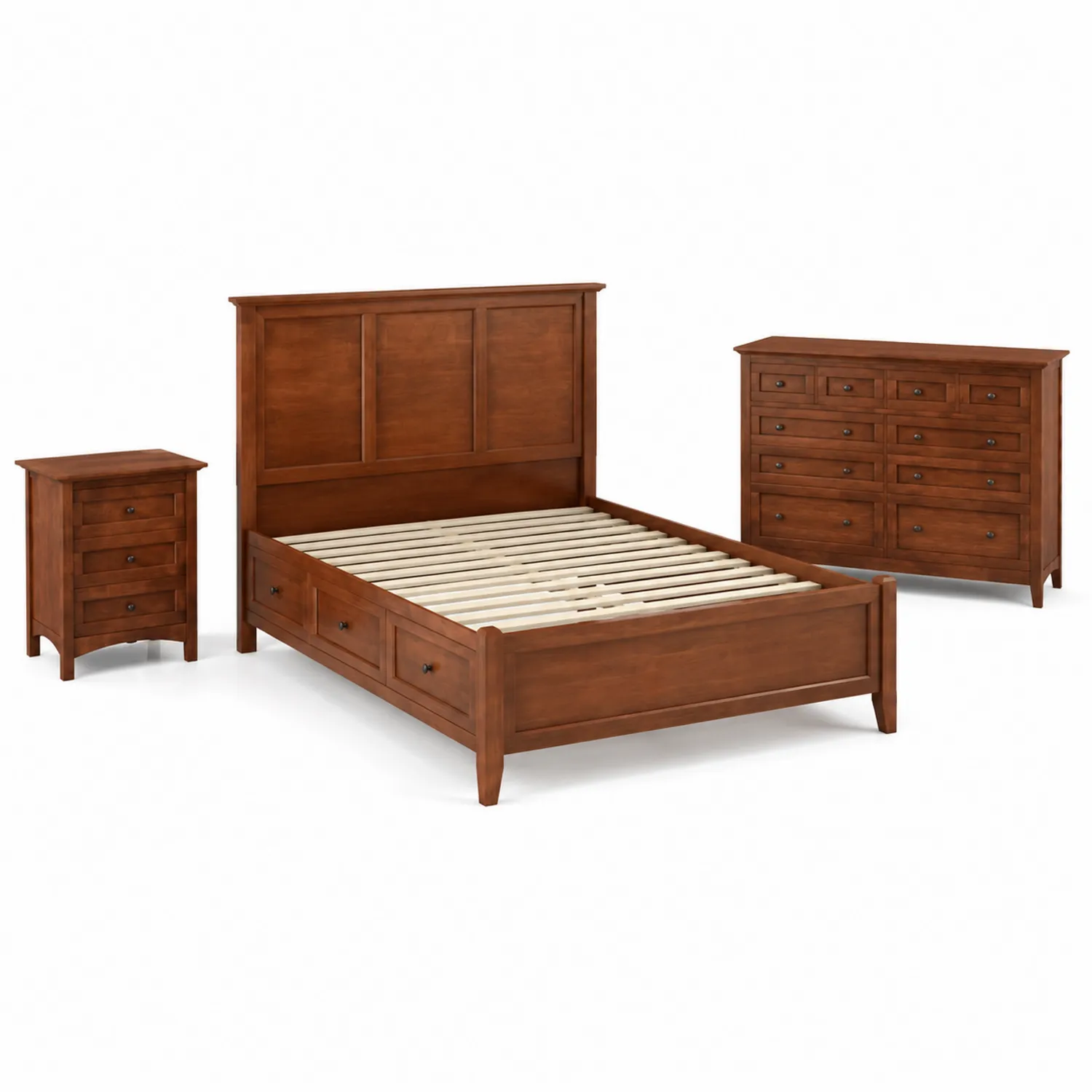 Ensemble de Chambre Lit Double en Bois Marron