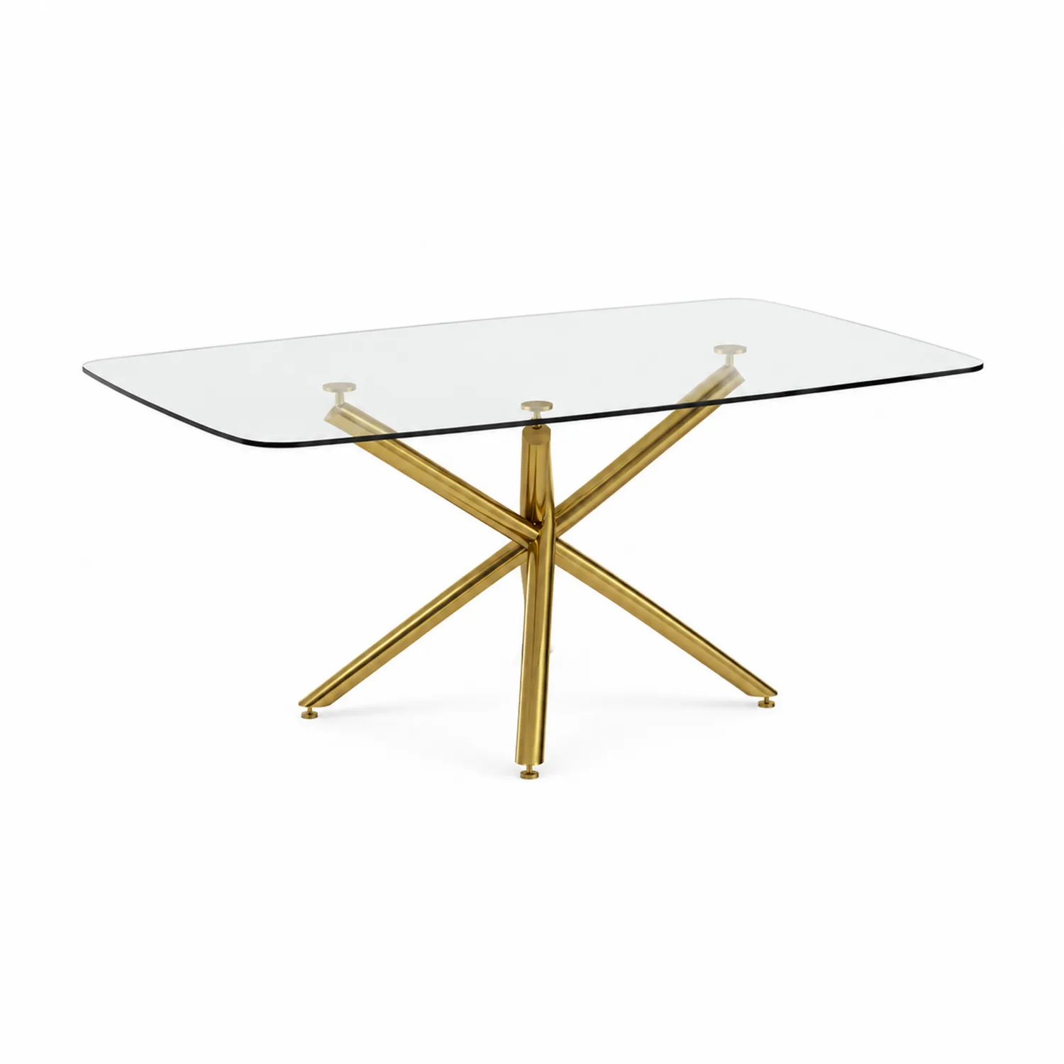 Table en verre trempé transparent et acier doré 180x90x75 cm