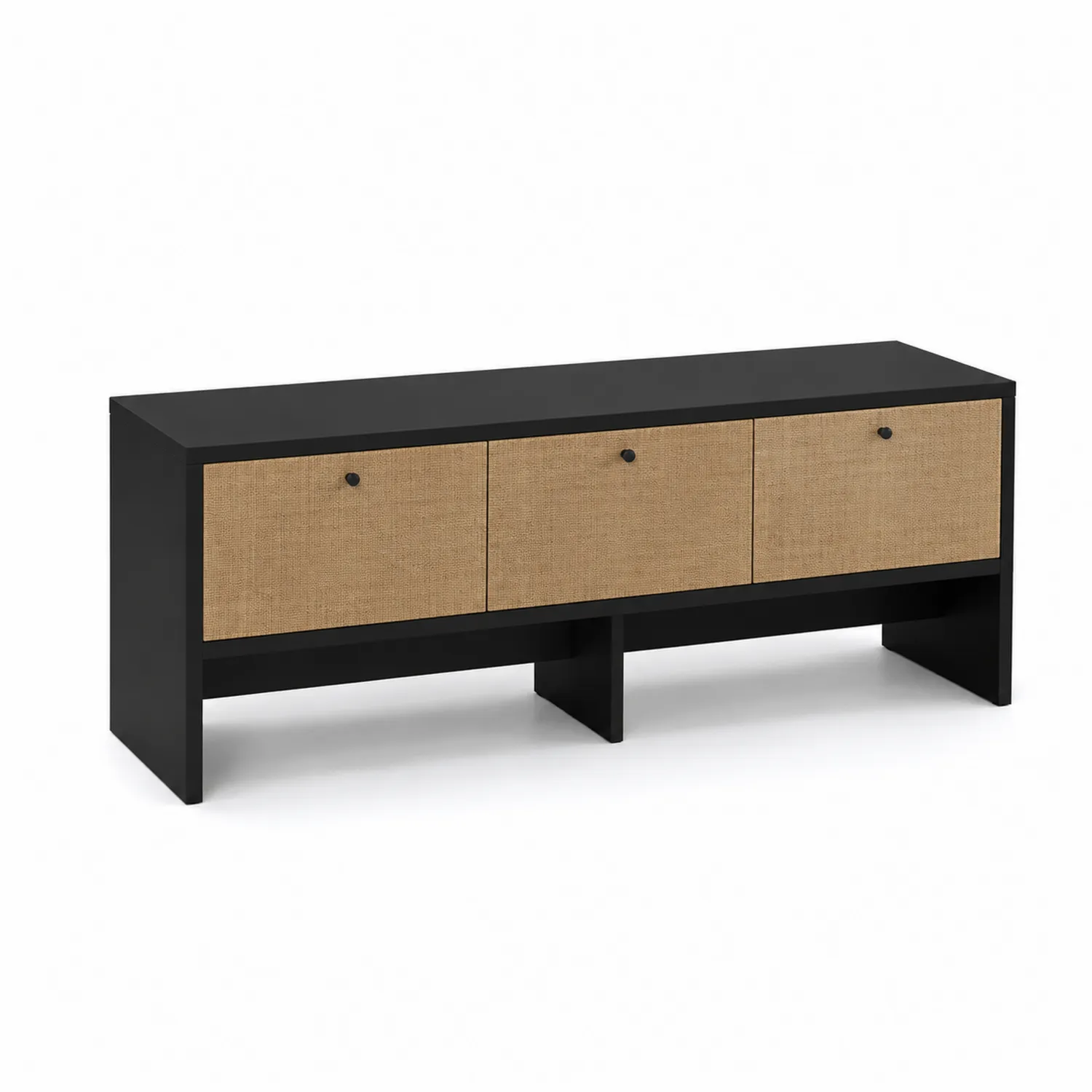 Meuble TV en Bois et Rotin avec Trois Portes